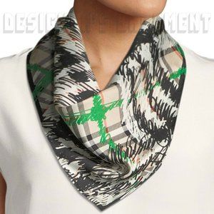 BURBERRY green and beige SCRIBBLE CHECK triangular silk twill Bandana scarf!